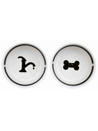 Trixie Napf-Set, Keramik/Metall, 2 × 2,6 l/ø 25 cm/54 × 12 × 24 cm, weiß/schwarz
