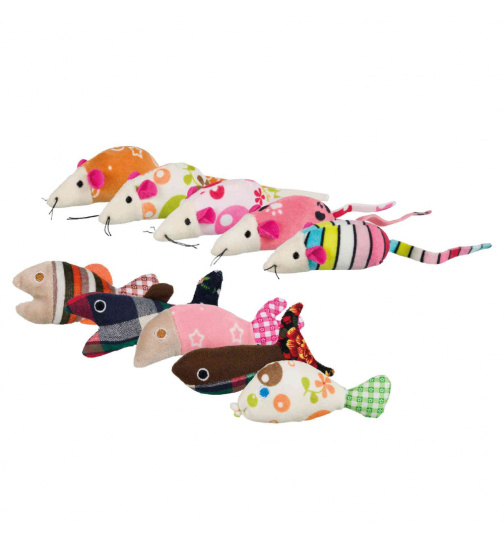 Trixie Maus/Fisch, Pluesch/Stoff, Katzenminze, 9-12 cm