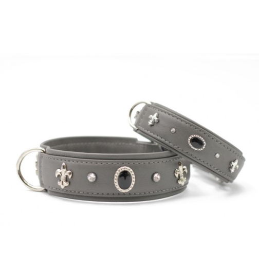 Lederhalsband " Mini 007 " grau/silber, L: 27cm B: 18mm