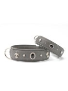 Lederhalsband " Mini 007 " grau/silber, L: 27cm B: 18mm