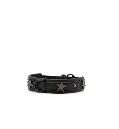 Lederhalsband " L.A. - Mini " schwarz/schwarz, L: 27cm B: 18mm