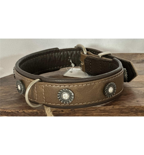 Lederhalsband " Robin Hood " cognac/dunkelbraun/silber, L: 60cm B: 35mm