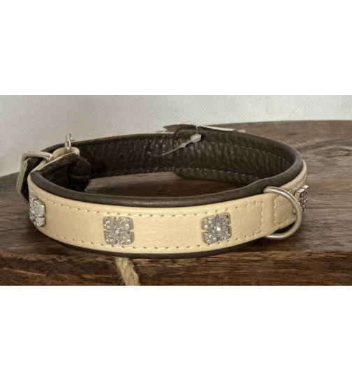 Lederhalsband " St. Tropez " elfenbein/braun/silber, L:50cm B: 35mm