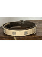 Lederhalsband " St. Tropez " elfenbein/braun/silber, L:50cm B: 35mm