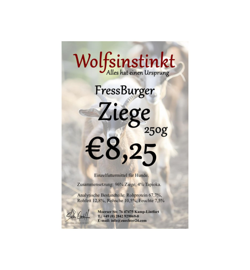 Wolfsinstinkt FressBurger Ziege, Scheiben - getrocknet, 250g