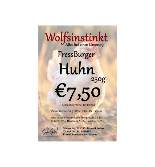 Wolfsinstinkt FressBurger Huhn, Scheiben - getrocknet, 250g