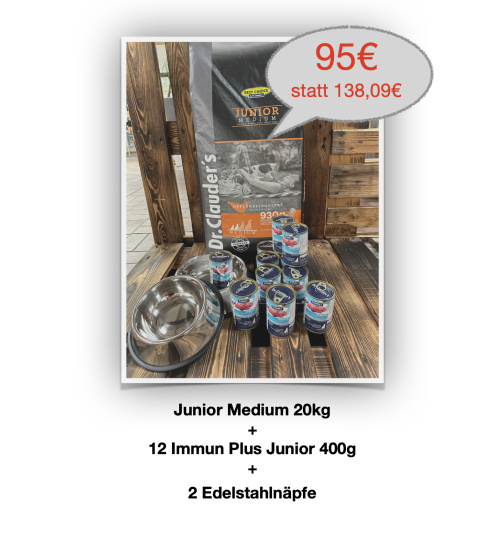 DC Best Choice Junior Medium 20kg (Profi) + 12 Dosen DC Junior 400g + 2 Näpfe