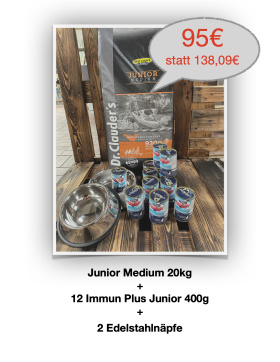 DC Best Choice Junior Medium 20kg (Profi) + 12 Dosen DC Junior 400g + 2 Näpfe