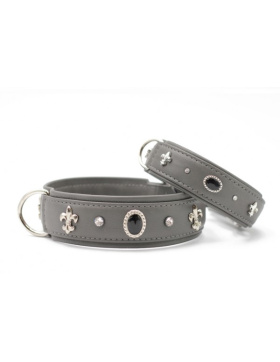 Kopie von Lederhalsband "007" grau/silber